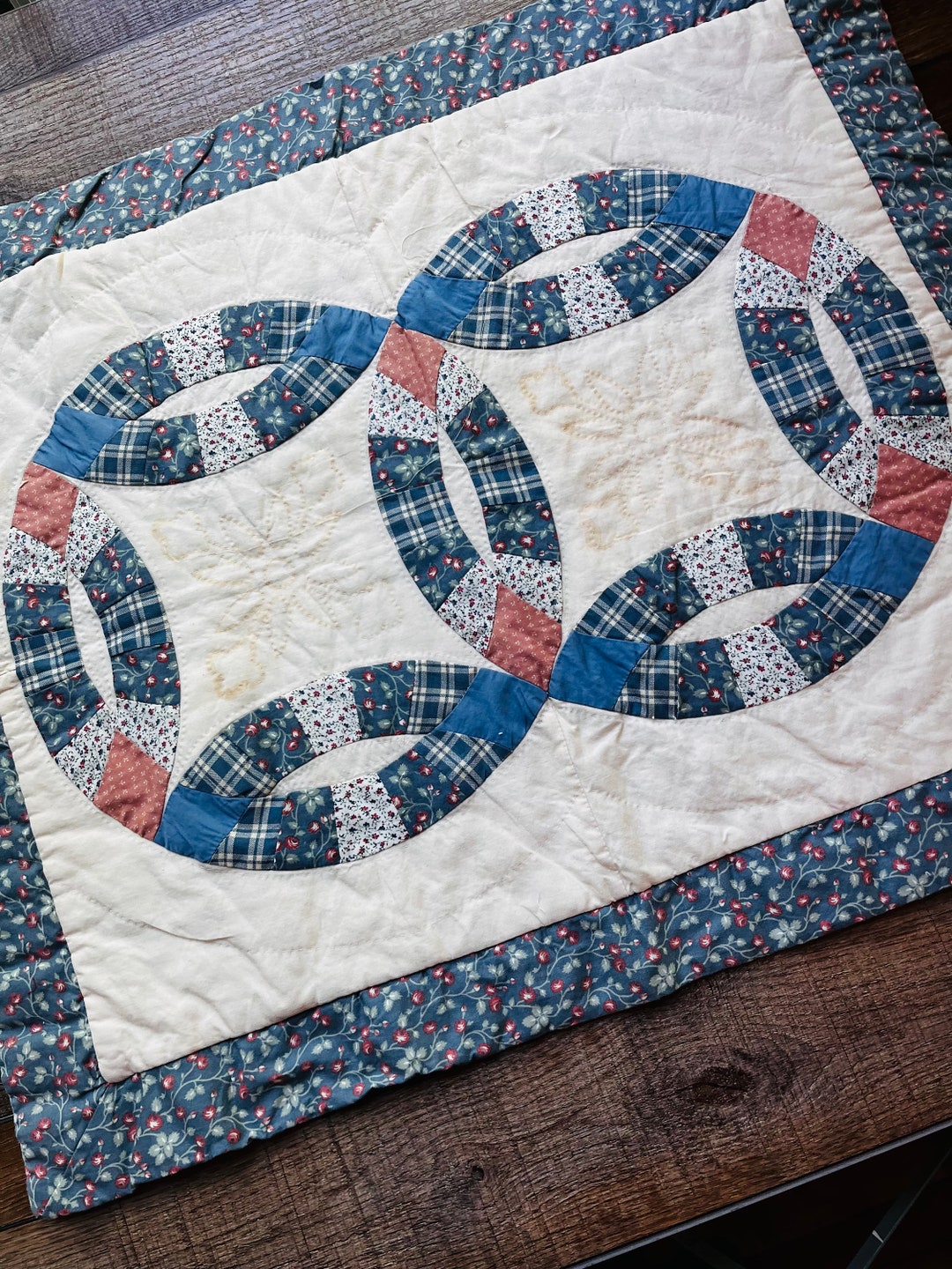 Vintage Quilted Double Wedding Ring Pillow Sham Country Etsy