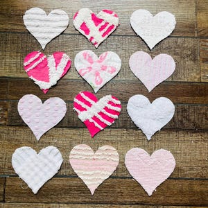 Vintage Chenille Heart Appliques: 12 Fabric Pieces, 5-inch