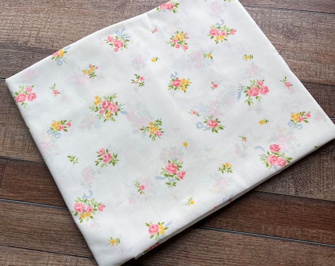 Vintage Sheet Fabric by the Half Yard, Classic Percale Vintage Bed
