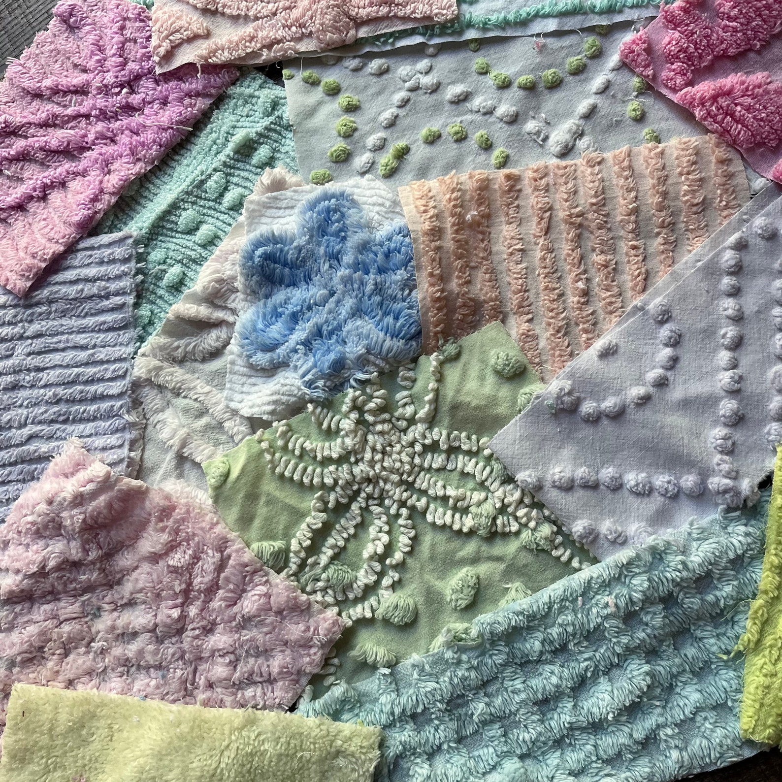 15 Chenille Fabric Scraps From Vintage Chenille Bedspreads Etsy