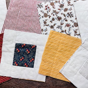 Eight Vintage Cutter Quilt Pieces, Hand quilted Patchwork quilt squares for repurposing, and upcycling. Craft repurposing supply.