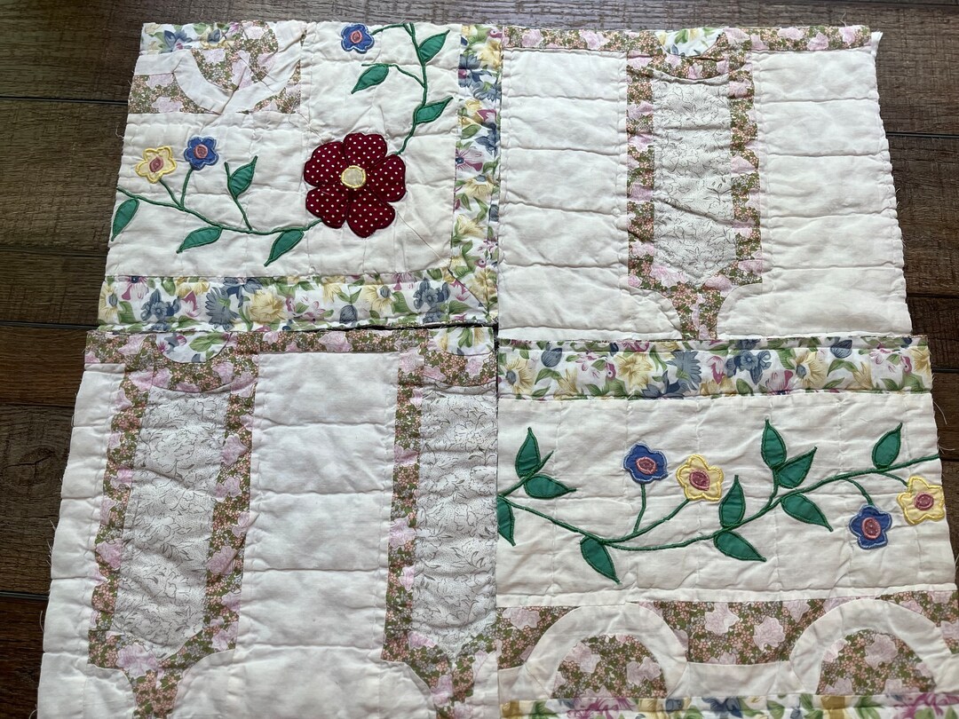FOUR Vintage Quilt Pieces and Fabric Remnants Bundle Quilted Etsy