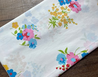 Vintage Sheet Fabric by the half yard, classic percale vintage bed sheets in 44” wide cuts, fabric by the yard, bright fun flowers