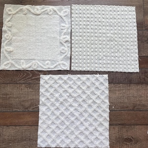 Vintage Chenille Fabric Squares: White Floral Bedspread Pieces