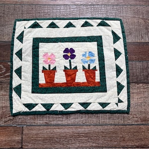 Vintage Patchwork Flower Pot Quilt Piece: Colorful Handmade Fabric
