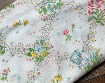 Vintage Sheet Fabric by the half yard, classic percale vintage bed sheets in 44” wide cuts, fabric by the yard, wildflowers