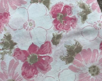 Vintage Sheet Fabric by the half yard, classic percale vintage bed sheets in 44” wide cuts, fabric by the yard, lovely pink flowers florals
