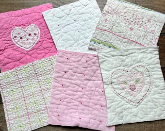 SIX Vintage Quilt Pieces and Fabric Remnants Bundle, Quilted Cotton Scraps for Slow Stitching and Journaling, scrap bundles for crafting