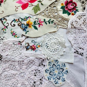 15 Vintage Embroidery Lace Scrap Pack for crafting, sewing, junk journaling