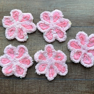 5 Vintage chenille applique flowers cut from chenille bedspreads