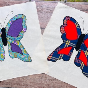 TWO Vintage Butterfly Quilt top Pieces bundle for quilting, sewing, slow stitching, junk journals crafting, repurposing