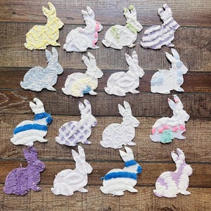 Vintage Chenille Bunny Appliques: Upcycled Fabric Pieces