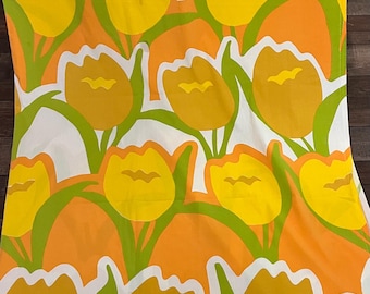 Vintage 1970s Dan River Dutch Treat Twin Flat Sheet, Retro Mod Print, Mid Century Bedding, 70 x 91 Inch Vintage Sheet