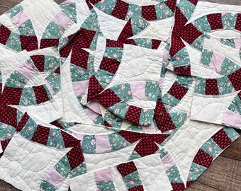 15 Vintage Quilt Pieces and Fabric Remnants Bundle, Quilted Cotton Scraps for Slow Stitching and Journaling, scrap bundles for crafting