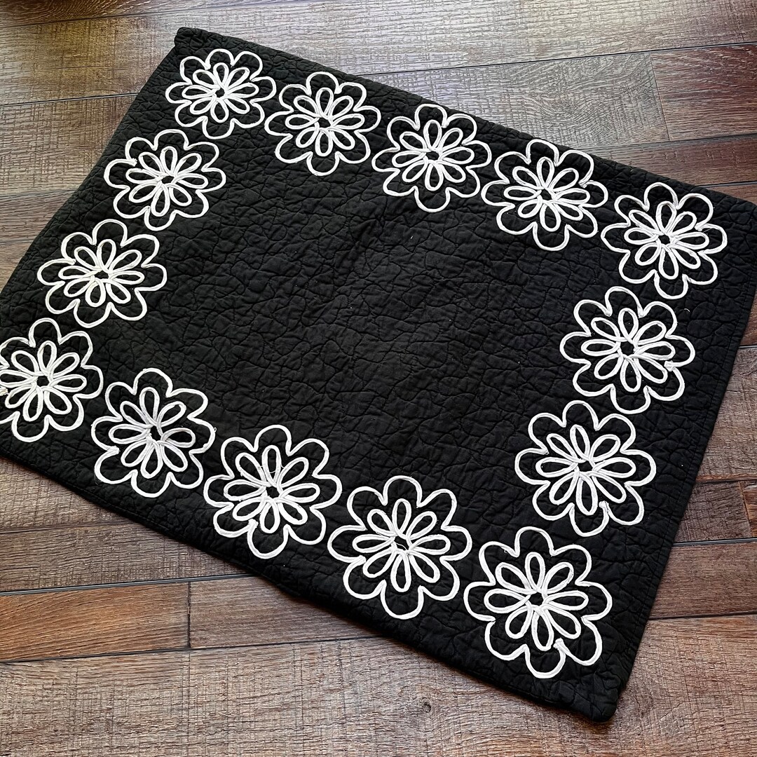 Vintage Black White Quilted Pillow Sham Shabby Chic Bedding Etsy