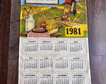 Paño de cocina con calendario de 1981 – Mezcla de lino con oración de Windmill Kitchen
