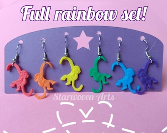 Full 6 Earring Set of Barrel Monkeys Rainbowcore Arcadecore Clowncore Jewelry