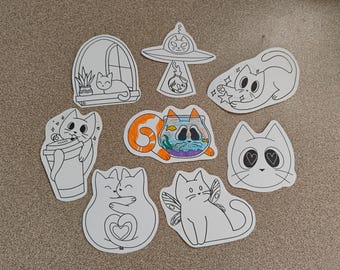 Color Your Own Funny Cute Cat Kitten Custom Stickers DIY