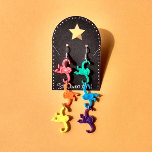 Linked Barrel of Monkeys Rainbow Kidcore Arcadecore Clowncore Earrings