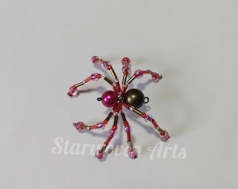 Wire Spider with Pink Red & Bronze Beads - Christmas Spider