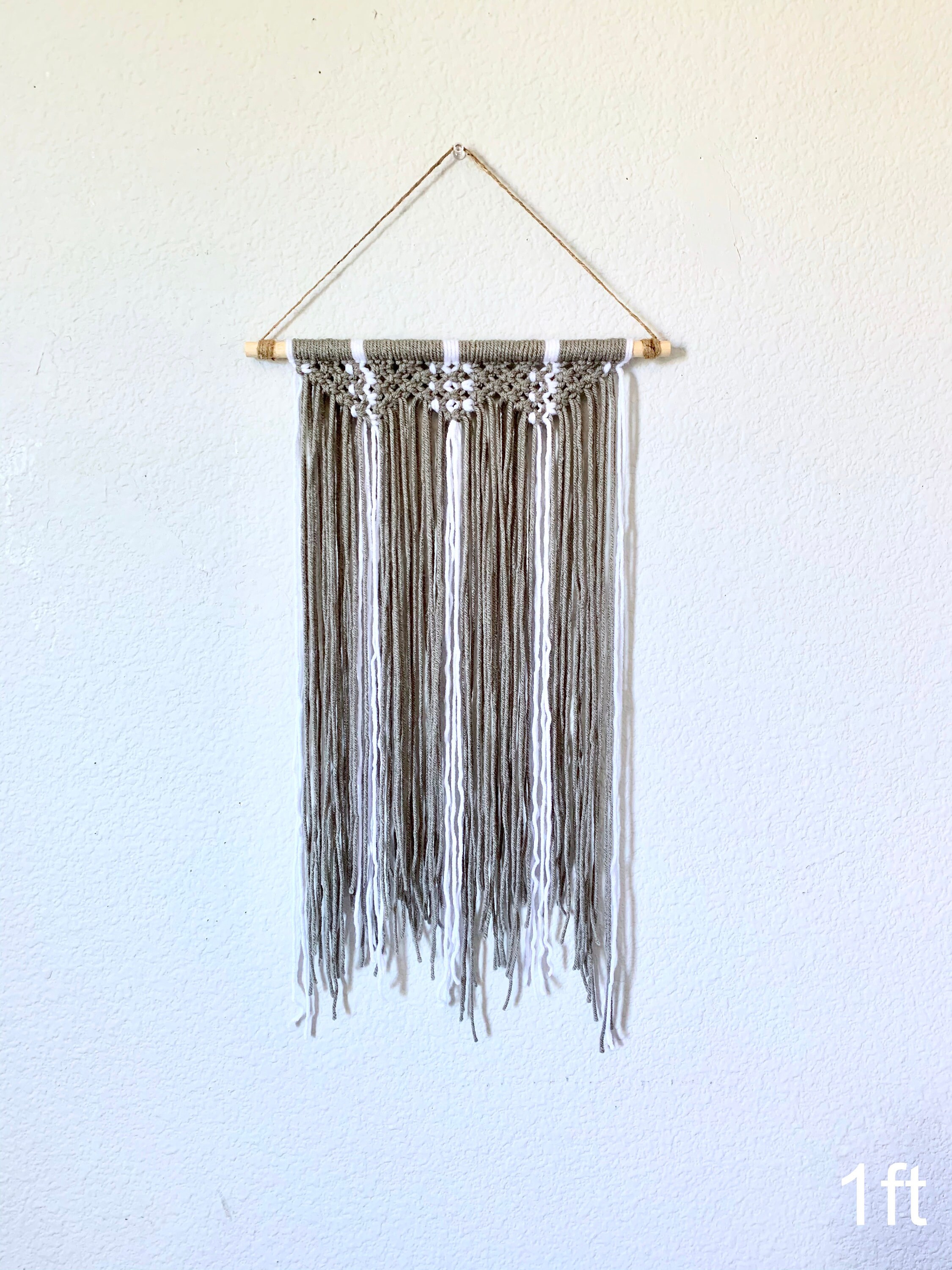 Gray & White Macrame Wall Hanging Bohemian Wall Decor Etsy