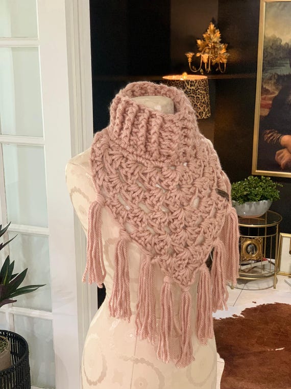 HAND CRAFTED Bandana Scarf Kerchief Crochet Pink Pink kerchief crochet Summer headscarf for women Handknit  main image 2
