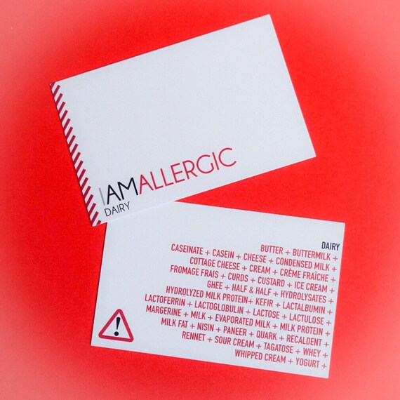 Allergy Card Dairy Business Card Size Etsy