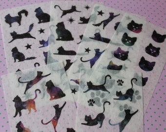 Galaxy Cats Sticker Set | 6 Bögen, 75 Stück Dekorative Sticker | Planer, Journal & Scrapbook Zubehör | Weltraum Katzen Designs
