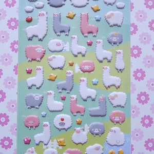 Alpaca & Sheep Puffy Stickers – Kawaii Sticker Sheet, Cute Animal Planner Stickers, Journal Supplies