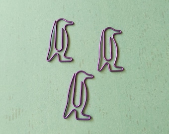 Lila Büroklammern - 3er Set, süßes Schreibwaren Zubehör, Pinguin Büroklammern