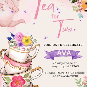 Tea for two birthday digital invite