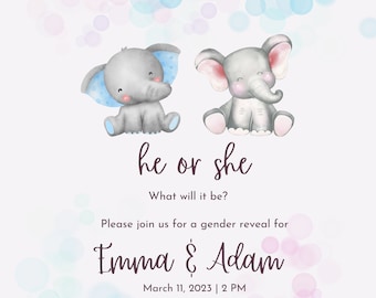 Éléphant Gender Reveal DIGITAL Inivtation
