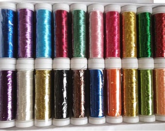 Metallic Thread 20 Spools 200m Each Spool/ Embroidery, Bobbin Lace, Cross Stitch, Sew Gold, Silver, Red Green, Blue, Navy, 20 colours Set