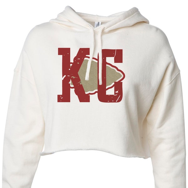 Super Soft Independent Crop Top Hoodies "KC Arrow Gold" Womens Tailgating Sportswear Boutique - Kansas City Fall Football Fashion -6500