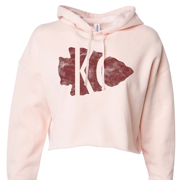 Super Soft Independent Crop Top Hoodies "KC Arrow Gold" Womens Tailgating Sportswear Boutique - Kansas City Fall Football Fashion -5176