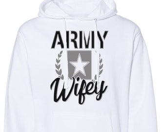 Womens Military Hoodie "Army Wifey" Oversized Boyfriend Fashion Sweatshirt Shirt Collection - Gift for Friends and Family - Small - 2XL
