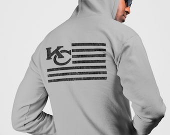 Unisex KC Local Hoodies "Kansas City Back Print Flag" Oversized Boyfriend Fashion Long Sleeve Sports Tailgate Fashion Shirts - Small - 2XL
