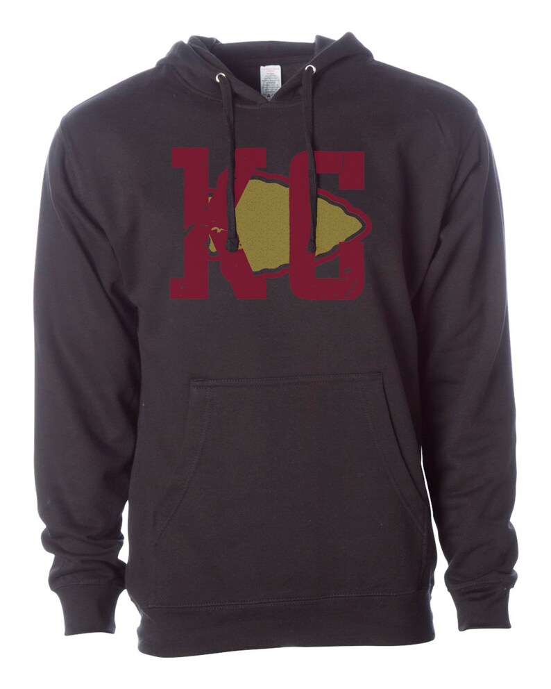 May include: Black hooded sweatshirt with a maroon "KC" graphic featuring a gold arrowhead.