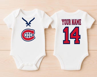 Canadians Hockey Personalized Jersey Bodysuits - Custom Baby & Toddler Sports Shirts For Infants