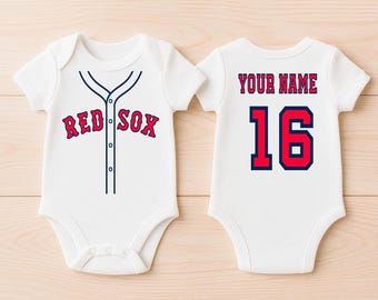 Personalized Red Sox Jersey Baseball Shirts - Toddler Custom Baby Bodysuits - Sports Shirts For Infants - Gifts For Family and Friends