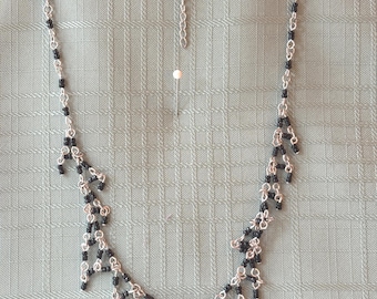 Vintage Black Seed Bead Choker: Silver Tone Dangle Pendants