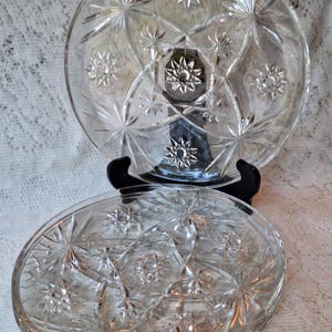 13&quot; Vtg Star of David EAPG Clear Glass Anchor Hocking Serving Platter, Cake Plate, and Prescut Torte Plate.