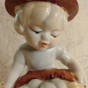 Vintage 1980&#39;s Ceramic Figurine of a Boy Carrying Eggs in a Basket