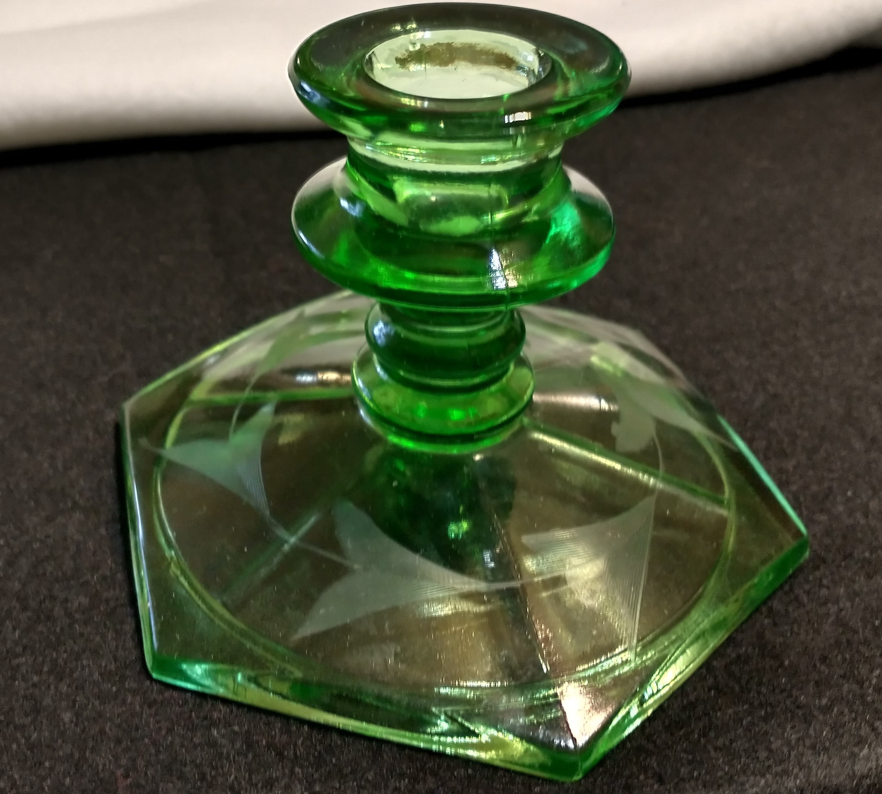 Green Depression Glass Candle Stick Holder Etsy