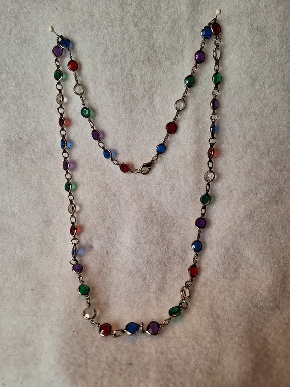 Vintage Long Multicolored Round and Faceted Crysta