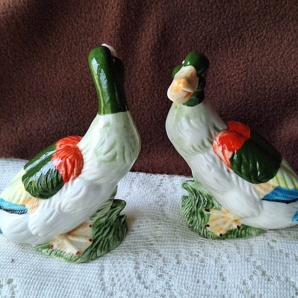 Vintage Pair of K's Collection Hand Painted Ceramic Ducks W Glossy Finish