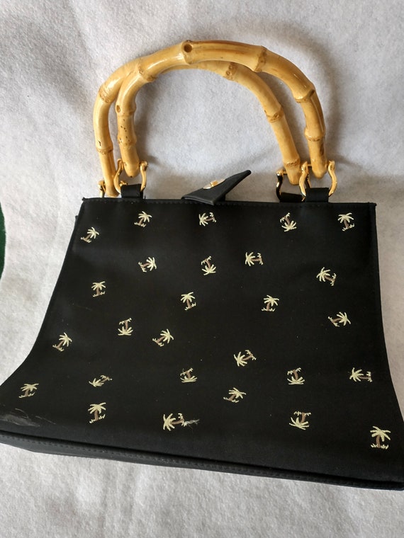 Black TiannI Handbag with White Embroidered Palm T
