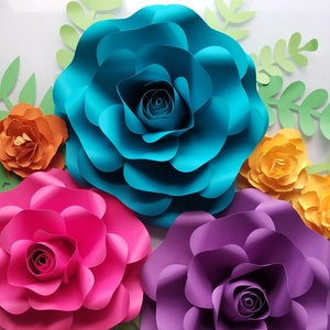 Large Rose Paper flower template (SVG and PDF file) with video tutorial, DIY Template, Cricut Flower Template, Home Decor, Party Decor