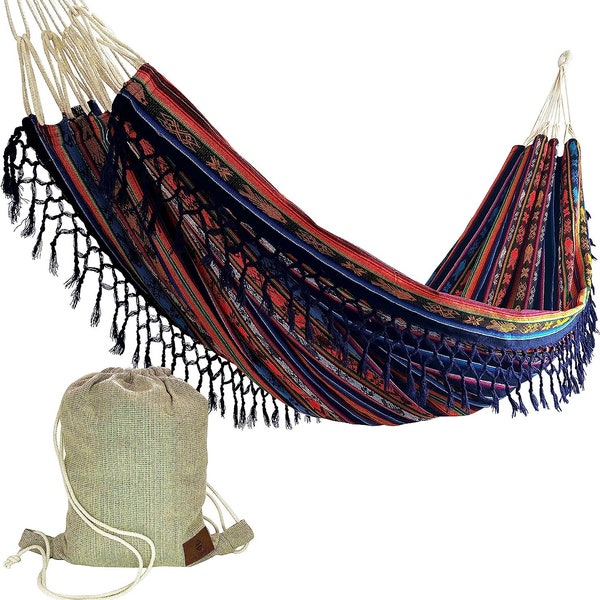 Boho Hammock with Tassel, Handmade, Weather-Resistant, Lightweight | Otavalo Rainbow