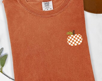 Embroidered Cute Pumpkin Tshirt, Embroidered Halloween Shirt, Comfort Colors® Halloween Flower Pumpkin Tshirt, Embroidery Pumpkin Shirt